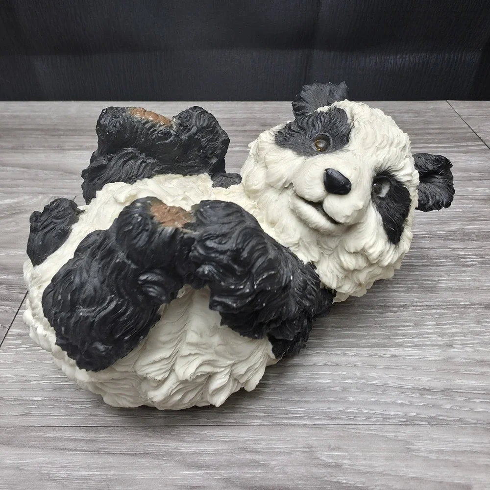 Vintage Panda Bear Heavy Cast Resin Figure Wind Up Musical Nature‎ Art